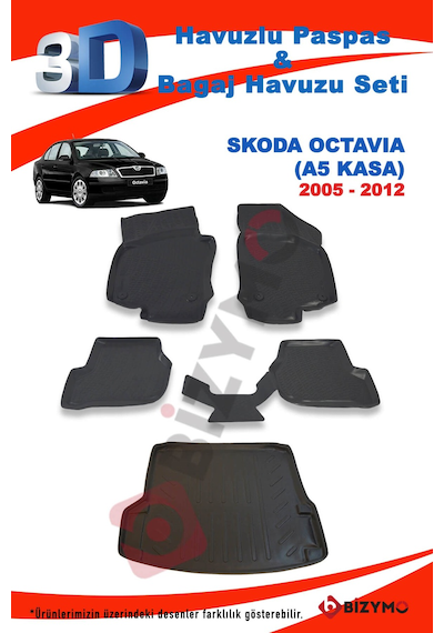 Skoda Octavia A5 2005-2012 Paspas Ve Bagaj Havuzu Seti Siyah