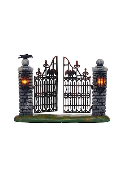 Department 56 Köy Koleksiyonları İçin Cadılar Bayramı Aksesuarları Minyatür Ürkütücü Ferforje Kapı Aydınlatmalı Heykelcik, 11 Cm, Çok Renkli