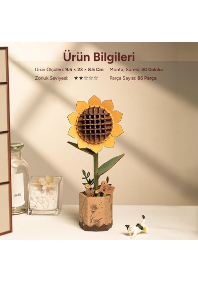 Rowood Tw011 Ayçiçeği Sunflower Dıy Minyatür Maket Model Seti Ahşap 3d Wooden Puzzle Model Kit Ahşap Maket Dekoratif Hobi Seti