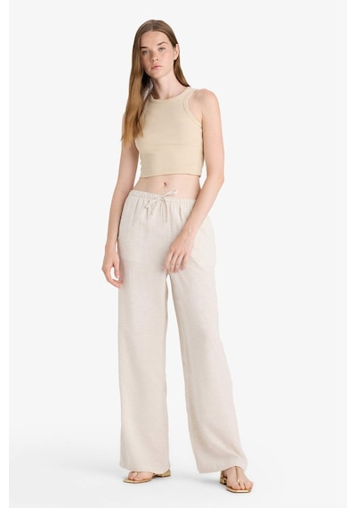 Defacto Wide Leg Cepli Yüksek Bel Standart Boy Keten Karışımlı Pantolon F5024ax25aubg155 Bej