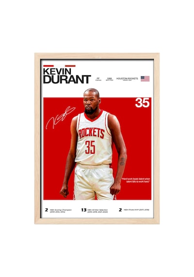 Kevin Durant Kd Ahşap Çerçeveli Poster Tablo Minimal & Güçlü Stil Siyah