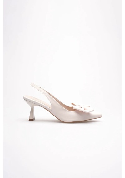 Freedom Storee Bej Fiyonklu Kitten Topuklu Slingback Kadın Ayakkabı Tr08ms24b