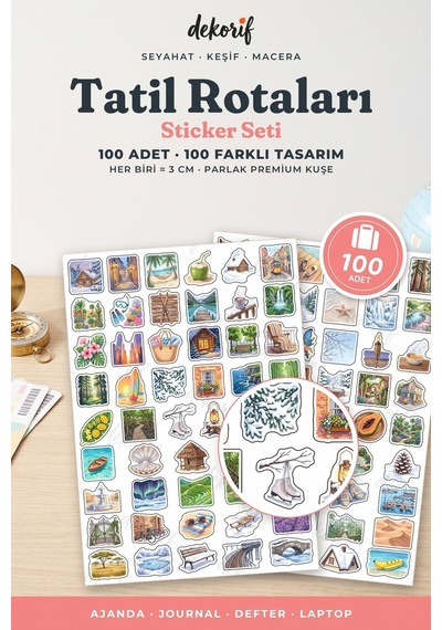 Tatil Rotaları Sticker Seti 100 Adet - Turistik Gezi Ve Konaklama Renkli Ajanda Journal Çıkartma Çok Renkli