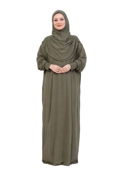 Modish Group Tek Parça Namaz Elbisesi Seti, Viskon Yumuşak Tesettür Abaya, Rahat Hazır Şal Başörtüsü Takım Haki