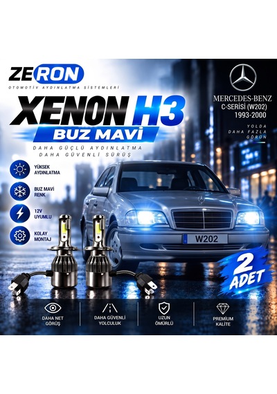 Mercedes C Xenon H3 Buz Mavi Led Far Ampulü 12v 2 Adet Yüksek Aydınlatma Kolay Montaj
