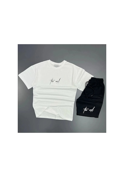 Tarzsokak Modarich The End Beyaz T-shirt Siyah Penye Şort - Şort Tişört Alt Üst Takım Baskılı Oversize