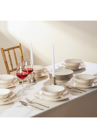 Porsima 4431 Tiffany Platin Yaldızlı Yemek Takımı 24 Parça 6 Kişilik Yemek Seti Beyaz