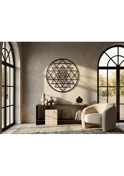 Modern Metal Sri Yantra Mandala Duvar Tablosu Yuvarlak Geometrik Salon Ofis Duvar Dekoru
