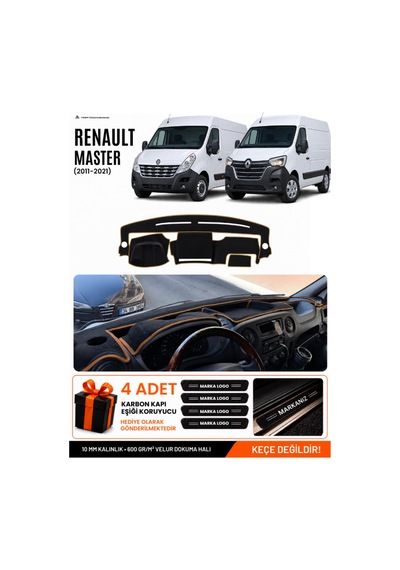 Renault Master 2011-2021 Uyumlu Torpido Örtüsü, Torpido Kılıfı - Siyah Kahverengi