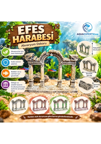 Akvaryum Dekoru - Efes Harabeleri - Salınım Yapmaz - Balıklar İçin Güvenli