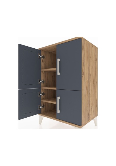 Hyperion Komodin 3 Raflı 4 Kapaklı 60x44x96 Çam-antrasit Çam