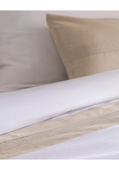 Madame Coco Orient Çift Kişilik Pamuklu Keten Bordürlü Nevresim & Runner & Kırlent Takımı - Beyaz/bej 8684427124437 Çok Renkli