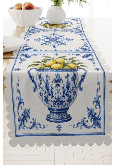 Vivanni Home Yıkanabilir Dikdörtgen Runner Günlük Kullanıma Uygun, Pratik Ve Uzun Ömürlü Limon Mavi