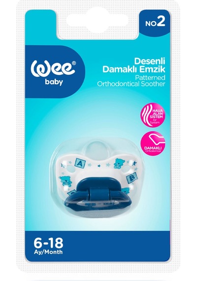 Wee Baby Desenli Damaklı Emzik No:2 Emzik Mavi 6-18 Ay