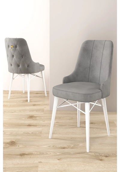 Zümra Serisi, Beyaz 80x132 Açılabilir Mdf Mutfak Masası Takımı 6 Adet Sandalye Gri