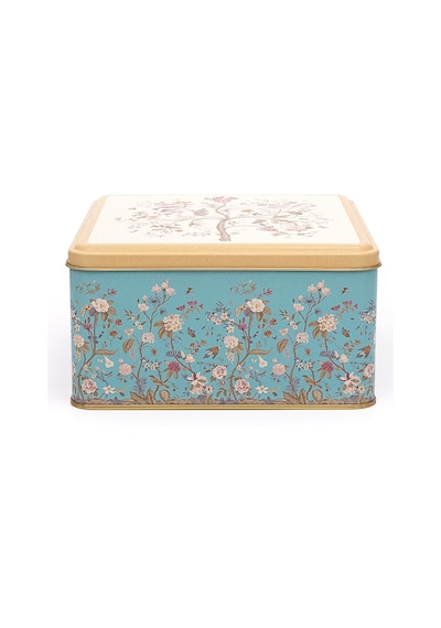 Botanica Blue Desenli Kare Metal Saklama Kabı 19.8 x 19.8 x 10 CM 3.7 L Çok Renkli