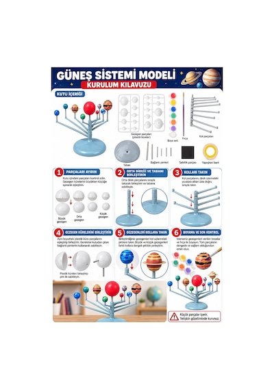 Güneş Sistemi Modeli 1 Paket Gezegen Sistemi 6 Renk Boya Fırça Eğitici Maket Deney Seti Plastik Gezegenler Alemi
