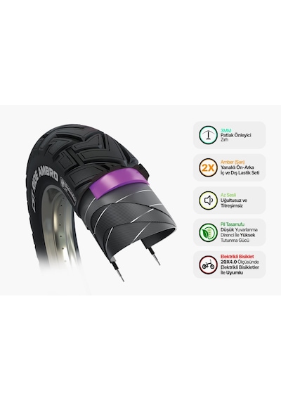 Heugers Cst Tourance Ride Ambro Amber Yanak 20x4.0 Zırhlı İç Dış Lastik Seti Elektrikli Bisikletle