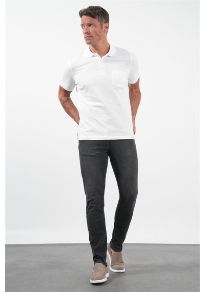 Beyaz Polo Yaka Kısa Kol Cepli Comfort Fit Pamuklu Tişört 1011260155