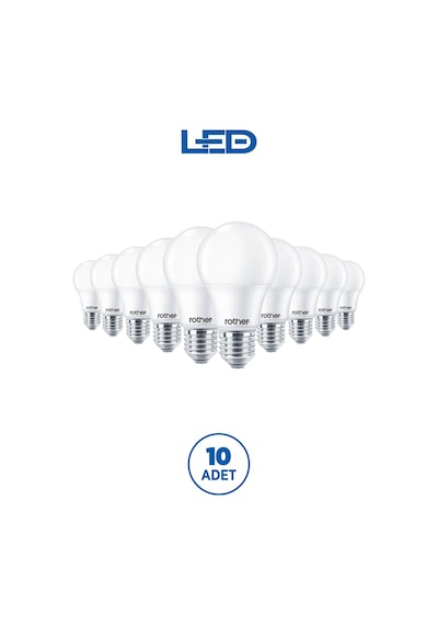 Rtl01123-10 Rother A60 Led Ampul 9w E27 810 Lümen 3000k Sarı Işık Enerji Tasarruflu Ampul 10 Adet