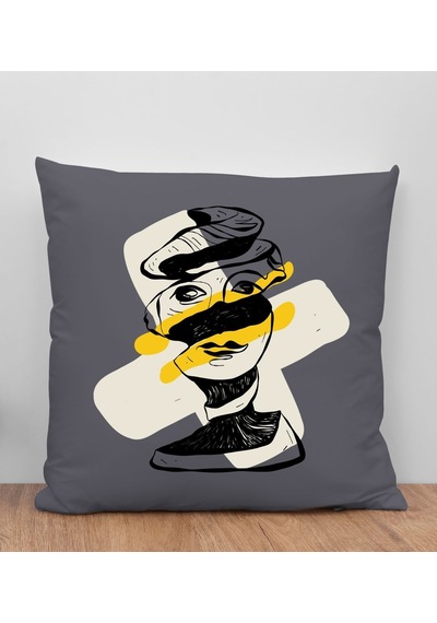 Bk Gift Modern Art Tasarımlı Antrasit Kırlent Yastık, Arkadaşa Hediye, Ev Dekorasyonu, Ev Hediyesi-5