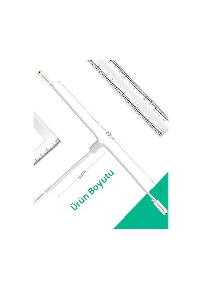 Ugreen 3.5mm Erkek To 2 Dişi Ses Kablosu 20cm Beyaz , 10739