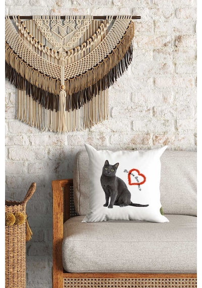 Sevimli Kedi Desenli Çift Yön Dijital Baskılı Dekoratif Kırlent Kılıfı Yastık Kılıfı 39x39cm Çok Renkli