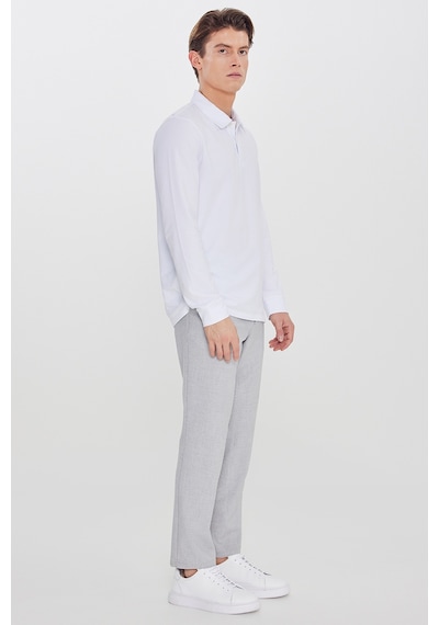 AC&Co / Altınyıldız Classics Erkek Grı Slim Fit Dar Kesim Beli Bağlamalı Yan Cep Armürlü Casual Pantolon Gri