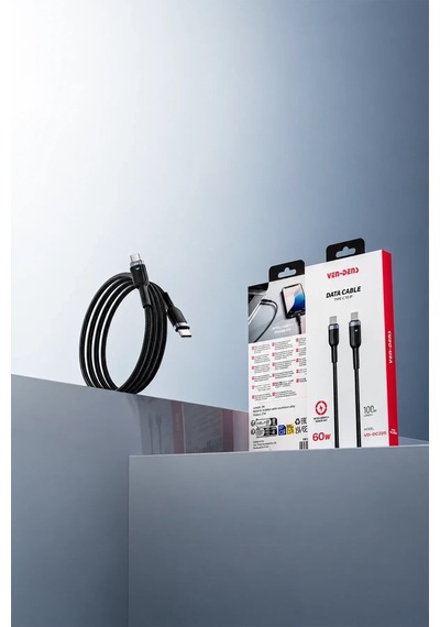 Ven-dens Vd-dcz05 60 W Pd Type-c To Type-c Hızlı Şarj Ve Veri Kablosu, 1 Metre, Naylon Örgü, Siyah
