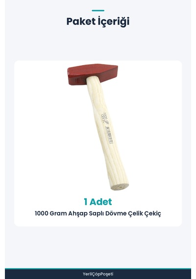 Ahşap Saplı Dövme Çelik Çekiç 1000 Gram 30 Cm