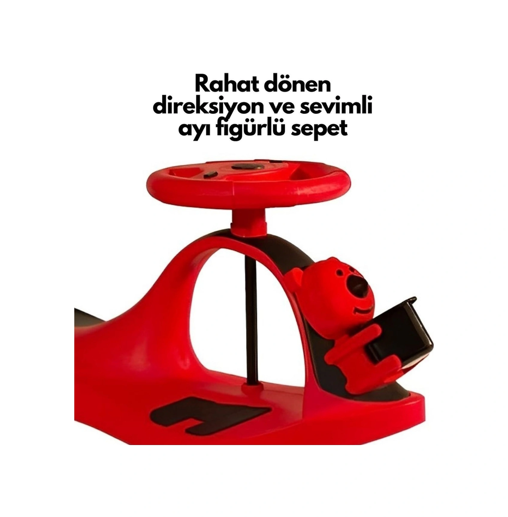Swing Car Karınca Çocuk Kaykayı Sevimli Ayıcık Sepetli Kırmızı-siyah