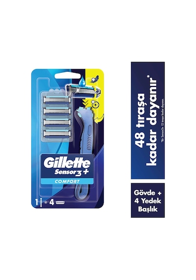 Gillette Sensor3+ Comfort 4'lü Yedek Bıçağı Başlıklı Tıraş Makinesi