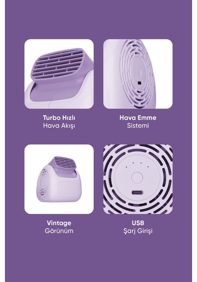 Fressi Jaf28 Taşınabilir Masaüstü Mor Usb Fan