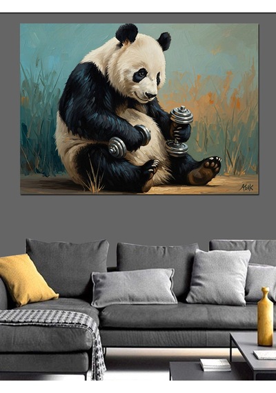Çimler Üzerinde Dinlenen Panda Figürü Dekoratif Kanvas - Mdf Ahşap Tablo