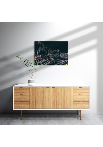 Cakasepetim Şehir Işıkları Ve Yollar Karanlık Mod Ahşap Mdf Tablo