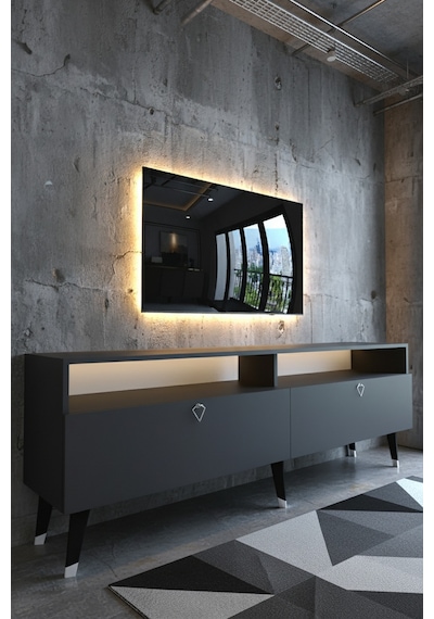Resital Ledli Tv Sehpası - Led Işıklı - Silver Antrasit - Sl9016-
