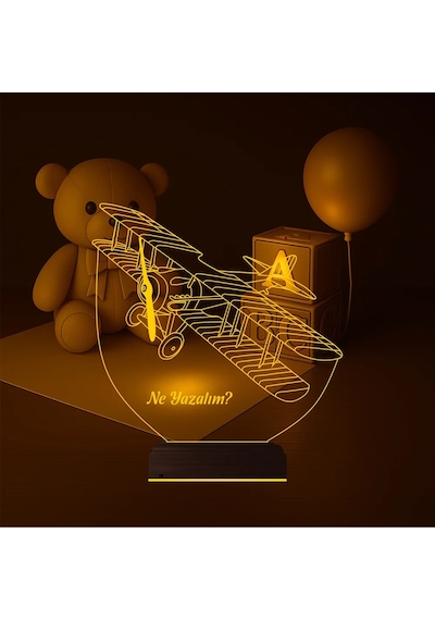 Luvivia Pırpır Uçak Pilot Kişiye Özel 3d Lamba - Masa Gece Lambası V2 Şeffaf
