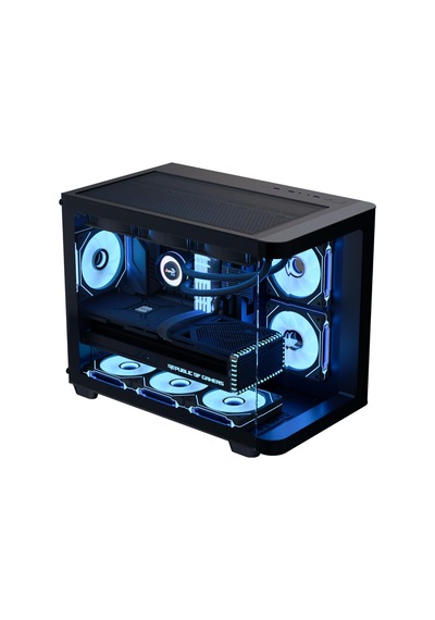 P300c Orta Kule Çift Odacıklı Pc Kasası 3 Önceden Kurulmuş Fanlar Yüksek Hava Akımı Panoramik Temperli Cam Rgb