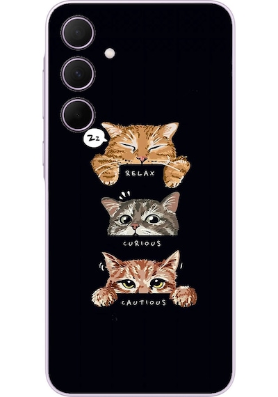 Samsung Galaxy A35 Uyumlu Kedi Halleri Baskılı Silikon Kılıf Renkli