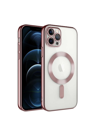 Apple Uyumlu  iPhone 11 Pro Max Mag Safe Özellikli Lens Korumalı Logo Gösteren Silikon Kılıf - Rose Gold