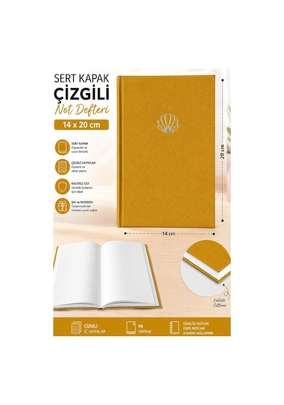 Kaliteli Not Defteri A5 14x20cm 1 Adet Lizz Esp180c Çizgili Lastili Sert Kapak 168 Yaprak Ciltli Büro Ofis Okul Sarı