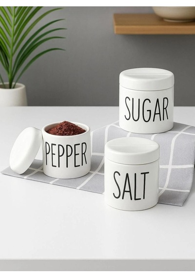 3 Lü Porselen Baharatlık Baharat Takımı Seti Beyaz