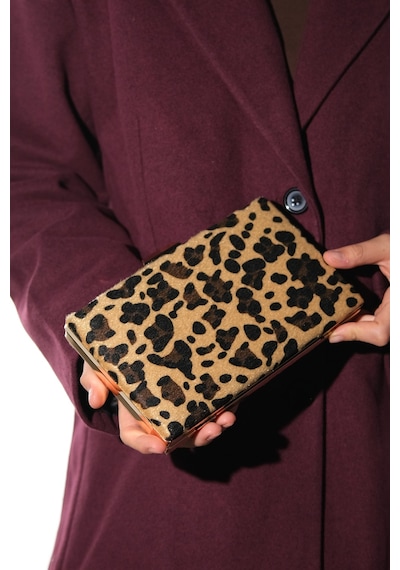 Luvishoes Luvi Shoes Marcona Siyah Sarı Desenli Kadın Abiye Çanta Leopar