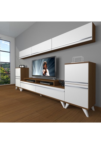 Decoraktiv Ekoflex 9 Mdf Retro Tv Ünitesi Tv Sehpası Ceviz - Beyaz
