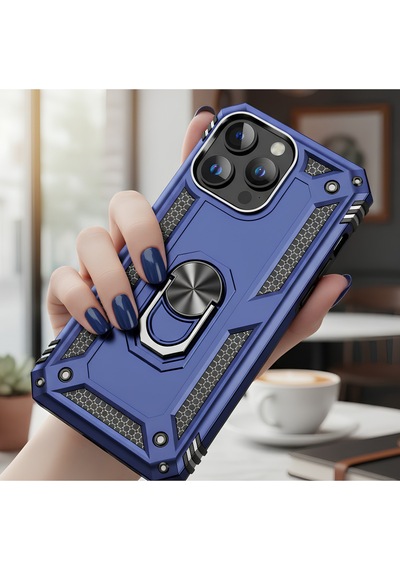 Apple İphone 16 Pro Max Uyumlu Tank Korumalı Yüzüklü Standlı Kılıf