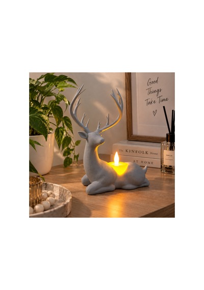 Geyik Biblo Mumluk Led Tealight Mumlu Dekoratif Masa Ve Ev Süsü, 18 Cm - Mavi Açık