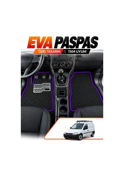 Opel Combo Panelvan 2001-2011 Uyumlu Eva Oto Paspas Metal Topukluklu Ön 2 Parça Siyah-mor