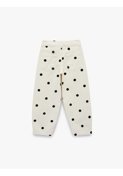 Koton Yüksek Bel Pamuklu Puantiyeli Balon Form Denim Pantolon Ekru Desenli 7wkg40023ad