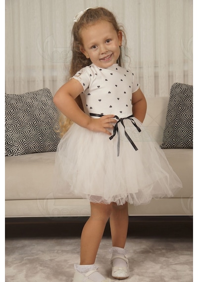 Kız Bebek-çocuk Kısa Kollu Doğum Günü Ve Özel Günler İçin Kalpli Tüllü Astarlı Elbise Kısakol-beyaz Beyaz Kız Bebek-çocuk Kısa Kollu Doğum Günü Ve Özel Günler İçin Kalpli Tüllü Astarlı Elbise Kısakol-beyaz Beyaz