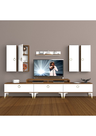 Decoraktiv Ekoflex 8d Mdf Gold Tv Ünitesi Tv Sehpası - Ceviz Beyaz Ahşap - Beyaz